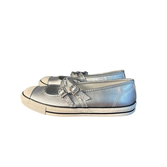 Converse Dainty Mary Jane Slip Strap Shoes Womens Silver Metallic Leather 6.5 - Picture 1 of 6